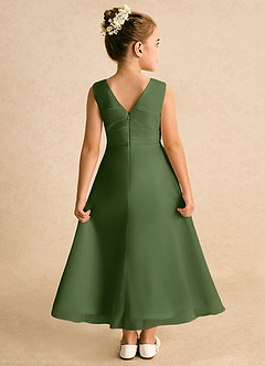 Azazie Edelweiss Flower Girl Dresses Olive A-Line Pleated Chiffon Dress image2