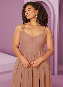 Barbie ♥ Azazie Jurken voor bruidsmeisjes Jurk van Chiffon met A-Lijn Geplooid Champagne Roos image13