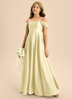 Azazie Rowena Junior Lemon Sorbet A-Line Bow Stretch Satin Dress image7