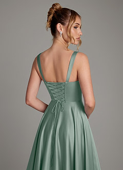 Azazie Azaria Bridesmaid Dresses Silver Sage A-Line Corset Stretch Satin Dress image2