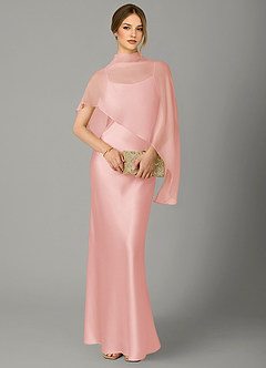 Azazie Jaleesa Bridesmaid Dresses Powder Pink A-Line High Neck Stretch Satin Dress image5