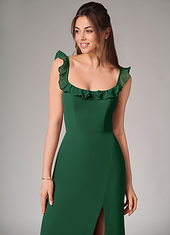 Azazie Callie Robes de demoiselle d'honneur Robe Sirène Convertible en Mousseline de soie Fente Latérale Vert Foncé image6
