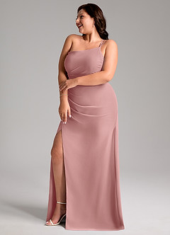 Azazie Eren Jurken voor bruidsmeisjes Jurk van Chiffon met Kolom One-Shoulder Stoffige Roos image4