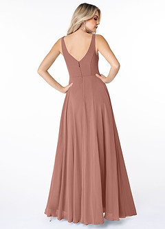 Azazie Calvi At-home Try On Dresses Champagne Rose A-Line Ruched Chiffon Dress image2