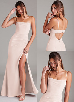 Azazie Leonis Bridesmaid Dresses Rose Petal Sheath Strapless Chiffon Convertible Dress image9