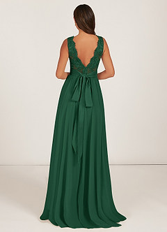 Azazie Gertrude Abiti da Damigella Abito A-Line in Chiffon Pizzo Verde Scuro image2