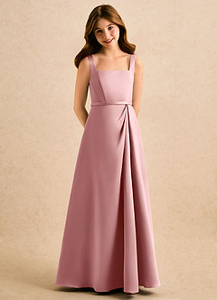 Azazie Emiko Girls Formal Abiti da Ragazza di Fiori Abito A-Line in Raso Opaco Plissettato Rosa Polverosa image1