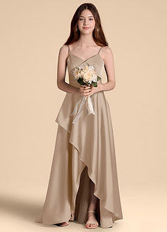 Azazie Prisha Junior Linia A Pofałdowany Satyna elastyczna Długość podłogi Młodsza druhna Sukienka image6