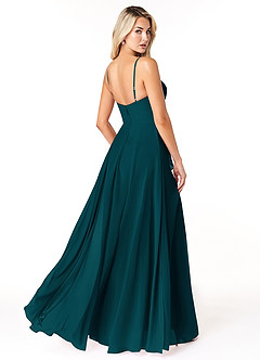 Azazie Emerald Vestidos de damas de honor Vestido de Pino de Gasa de Corte en A con Volantes image3
