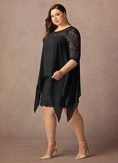 Azazie Flo Mother of the Bride Dresses Black A-Line Lace Chiffon Dress image4