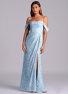 Azazie Johana 신부 들러리 드레스 인어 오프 더 숄더 플로럴 번아웃 바닥 길이 드레스 image6