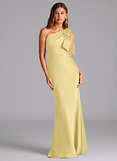 Azazie Yuanna Bridesmaid Dresses Lemon Sorbet Mermaid One Shoulder Stretch Satin Dress image1