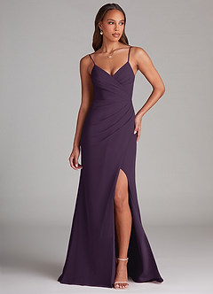 Azazie Maci Bridesmaid Dresses Plum Sheath Pleated Chiffon Dress image1