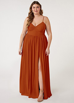 Azazie Zeya Brautjungfernkleider A-Linie V-Hals Gefaltet Chiffon Kleid Paprika image6
