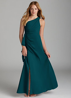 Azazie Maive Junior Pine A-Line Pleated Chiffon Dress image1