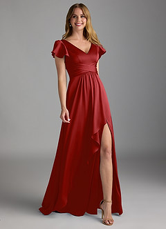 Azazie Omari Bridesmaid Dresses Pomegranate A-Line Stretch Satin Dress image1
