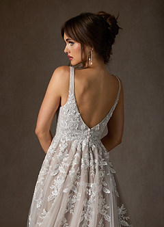 Azazie Sorella Wedding Dresses Diamond White Sand A-Line V-Neck Sequins Tulle Dress image11