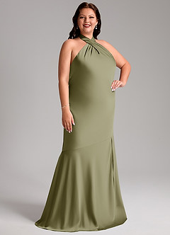 Azazie Lorena Bridesmaid Dresses Pistachio Mermaid Pleated Stretch Satin Dress image10