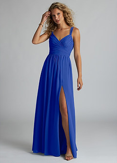 Azazie Aziza Bridesmaid Dresses Royal Blue A-Line V-Neck Pleated Chiffon Dress image2