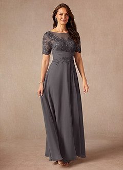 Azazie Raissa Mother of the Bride Dresses Steel Grey A-Line Lace Chiffon Dress image6