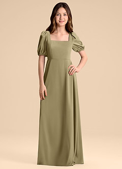 Azazie Briar Junior Moss Green A-Line Bow Stretch Satin Dress image3