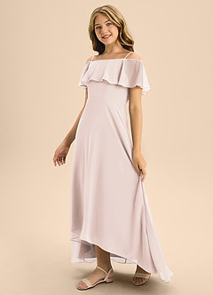 Azazie Maggie Junior Rose Petal A-Line Off the Shoulder Chiffon Dress image4