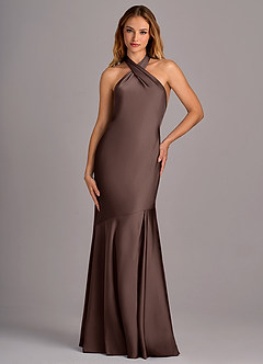 Azazie Lorena Robes de demoiselle d'honneur Robe Sirène en Satin extensible Plissée Ganache image4