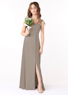 Azazie Rosey Junior Taupe A-Line Sweetheart Neckline Chiffon Dress image4