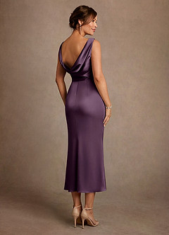 Azazie Mazhe 신부의 어머니 드레스 A라인 주름진 스트레치 새틴 티 길이 드레스 image2