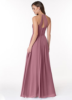 Azazie Ginger Bridesmaid Dresses Vintage Mauve A-Line Halter Pleated Chiffon Dress image4