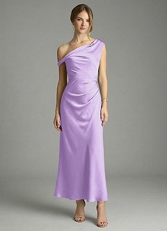 Azazie Emerson Bridesmaid Dresses Lilac Mermaid Off the Shoulder Stretch Satin Dress image5