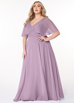 Azazie Pamela Bridesmaid Dresses Wisteria A-Line V-Neck Pleated Chiffon Dress image6
