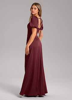 Azazie Fyona Robes de demoiselle d'honneur Robe Trapèze en Satin extensible Plissée Cabernet image5