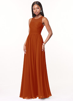 Azazie Nina Bridesmaid Dresses Paprika A-Line Pleated Chiffon Dress image4