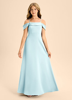 Azazie Anselie Junior Cloud Blue A-Line Off the Shoulder Stretch Satin Dress image7