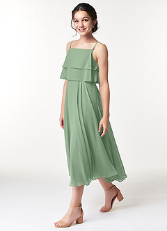 Azazie Ensley Junior Vestido de Matcha de Gasa de Corte En A con Plisado image3