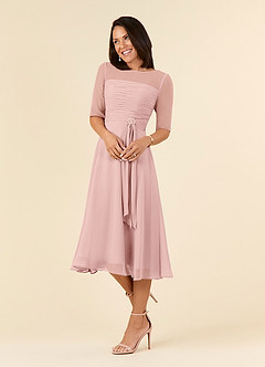 Azazie Naomi Abiti per la Madre della Sposa Abito A-Line in Chiffon Plissettato con Scollo a Barca Rosa Cipria image3