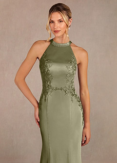 Azazie Tyra vestidos de madre de la novia Vestido de Pistacho de Satén Elástico de Sirena con Encaje image4