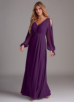 Azazie Matilda Robes de demoiselle d'honneur Robe Trapèze en Mousseline de soie Manche longue Grain De Raisin image1