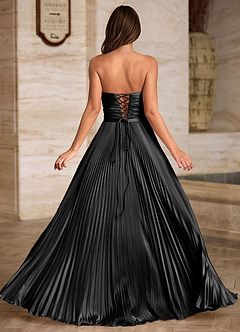 Ylura Schwarz A-Linien-Plissee-Abendkleid image7