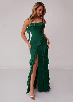 Barbie ♥ Azazie Bridesmaid Dresses Emerald Sheath Bow Chiffon Dress image4
