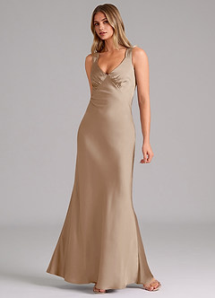 Azazie Kamila Brautjungfernkleider A-Linie Plissee Stretch-Satin Kleid Taupe image3