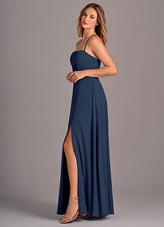 Azazie Carolyn Bridesmaid Dresses Dark Navy A-Line Pleated Chiffon Dress image3