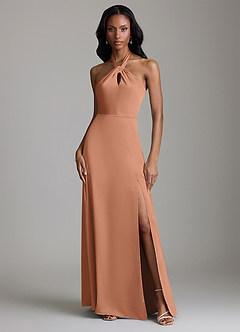 Azazie Tracie Bridesmaid Dresses Bronzer A-Line Side Slit Stretch Satin Dress image1