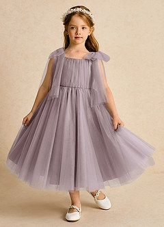 Azazie Dori Flower Girl Dresses Dusk A-Line Ruched Tulle Dress image2