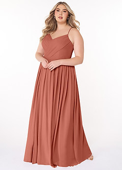 Azazie Cora Bridesmaid Dresses Clay A-Line Pleated Chiffon Dress image8