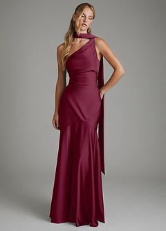 Azazie Amara Bridesmaid Dresses Mulberry Mermaid One Shoulder Stretch Satin Dress image3