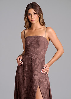 Azazie Wren Bridesmaid Dresses Espresso A-Line Strapless Floral Burnout Dress image2