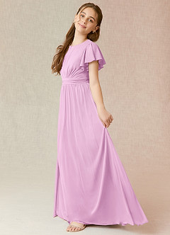 Azazie Mosley Junior Candy Pink A-Line Ruched Mesh Dress image3