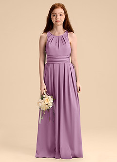 Azazie Bibiane Junior Vestido de Glicinia de Satén Elástico de Corte en A con Plisado image6